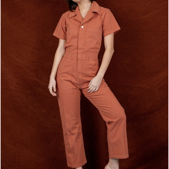 Big bud press Pants - Big Bud Press Short Sleeve Cropped Jumpsuit in Clay Red OUT OF PRODUCTION - XS